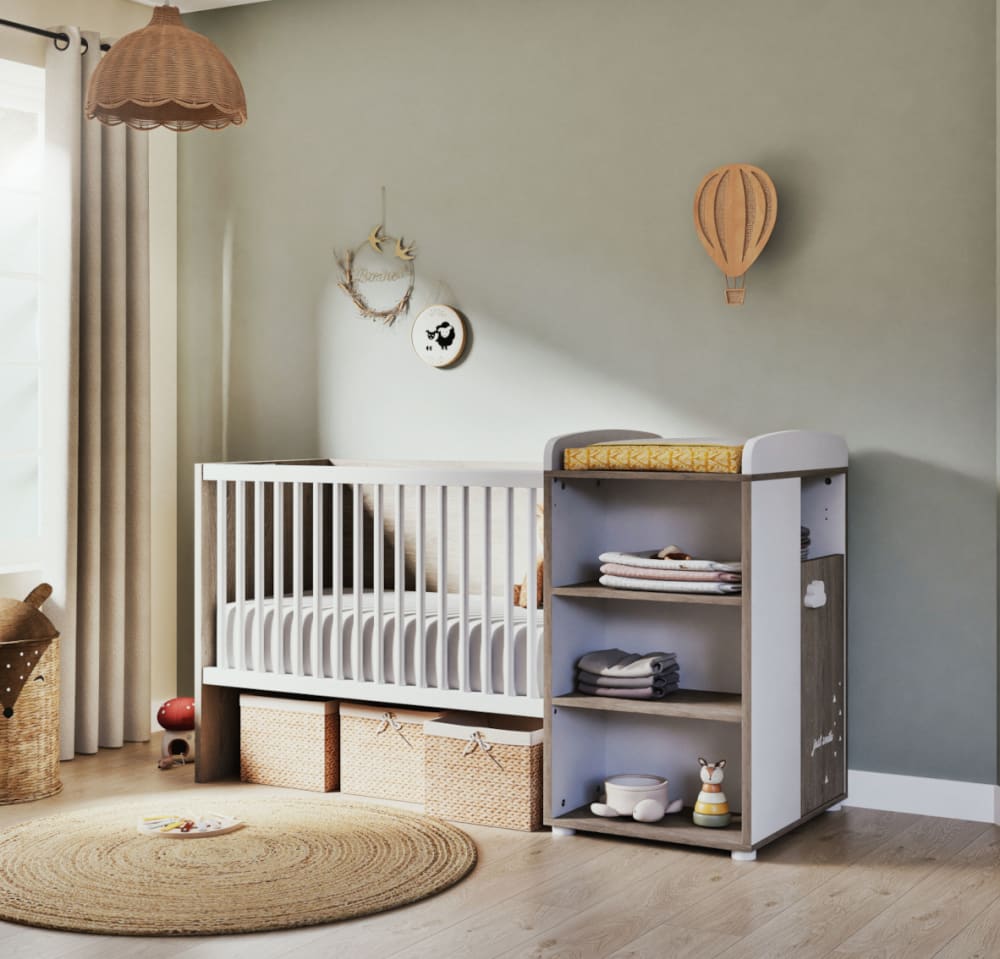 Lit bébé combiné évolutif Smile chêne silex (60 x 120 cm)