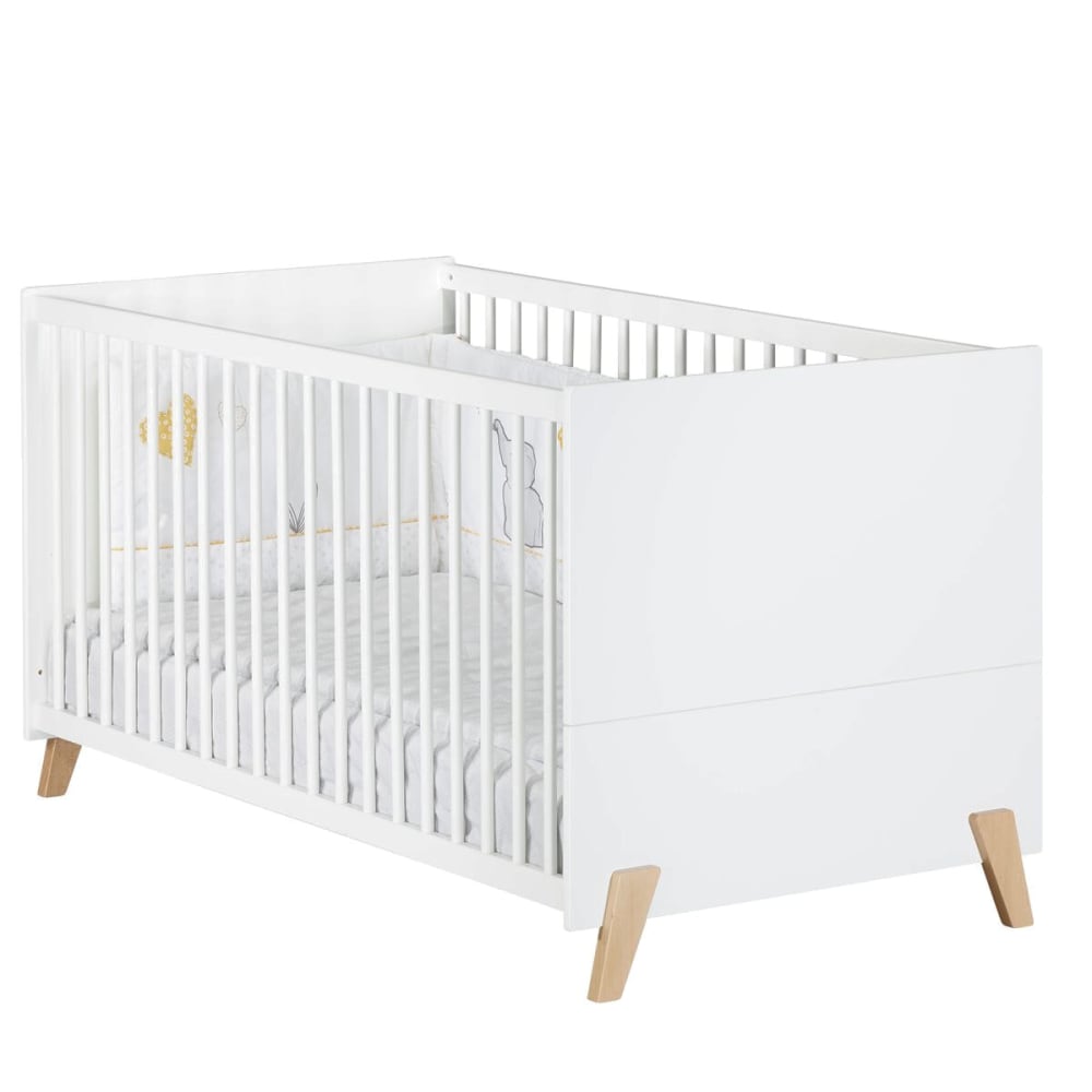 Baby Price Mitwachsendes Bett 140 x 70 – Little Big Bed auf Holzbeinen style industrial WEISS HOLZ Baby