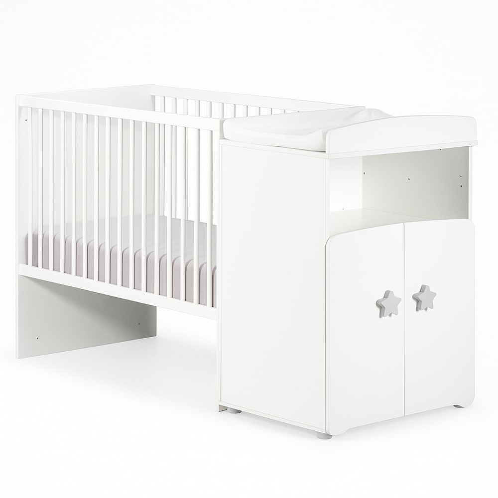 Lit+bebe+combine+evolutif+New+Basic+Boutons+etoile+gris+(60+x+120+cm)
