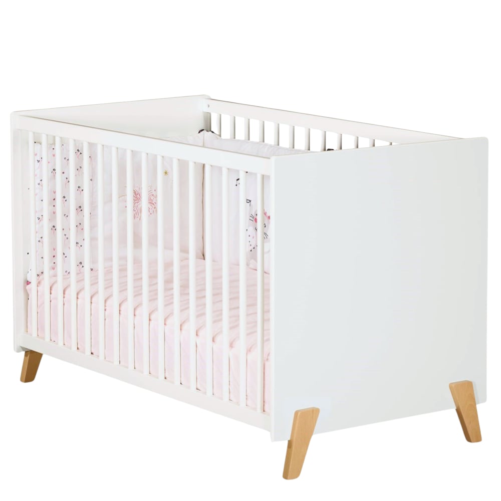 Baby Price Babybett 120 x 60 cm auf Holzbeinen style industrial WEISS HOLZ Baby