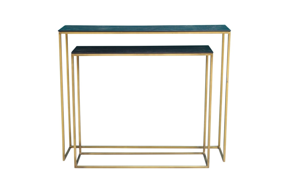 Chehoma Set de 2 consoles en manguier marron Noir Marbre - 100x81x20cm