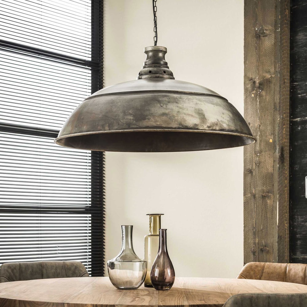 Suspension industrielle 80x80x150 cm en métal finition argent vieilli