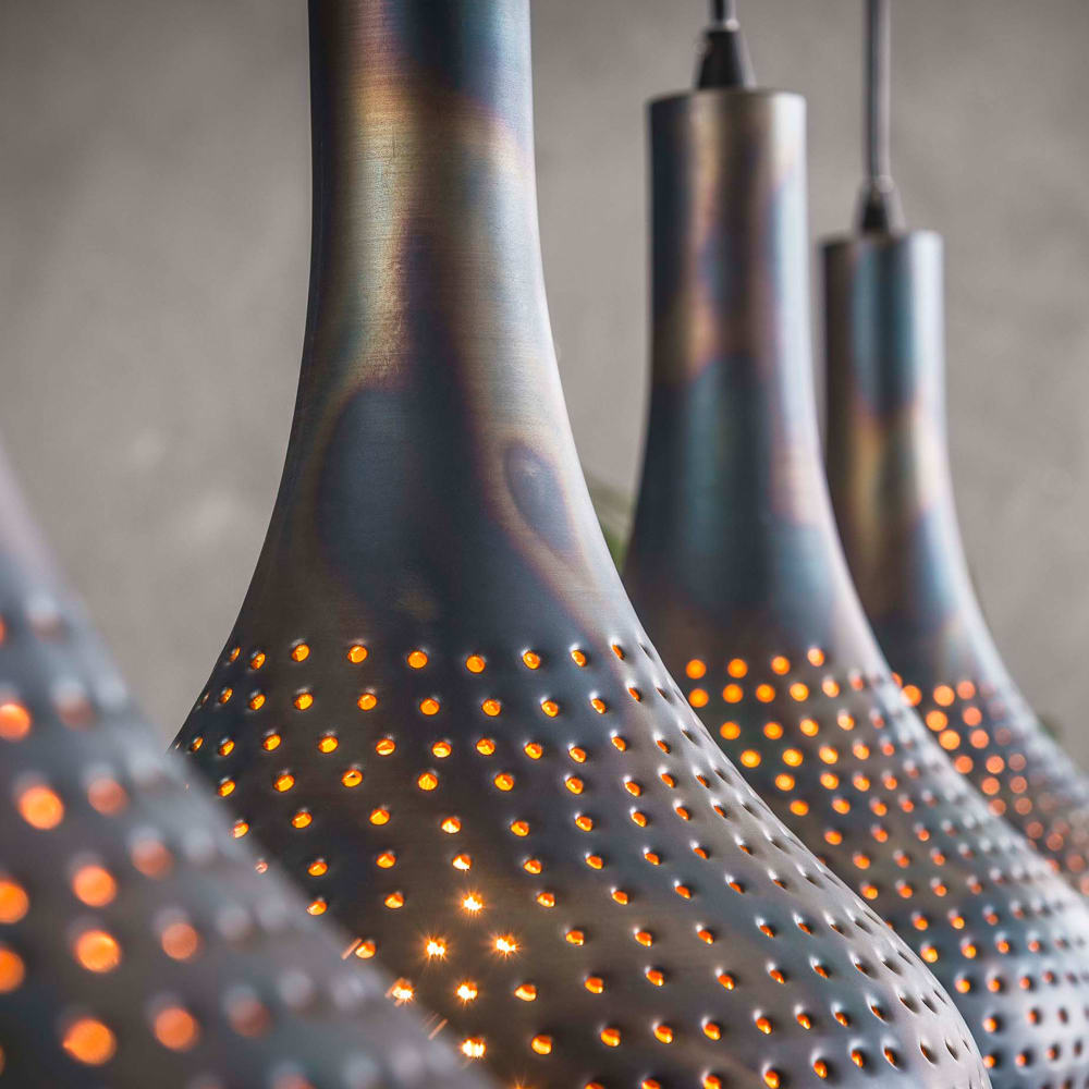 Suspension industrielle 4 lampes coniques 130x150 cm en métal — vue 4