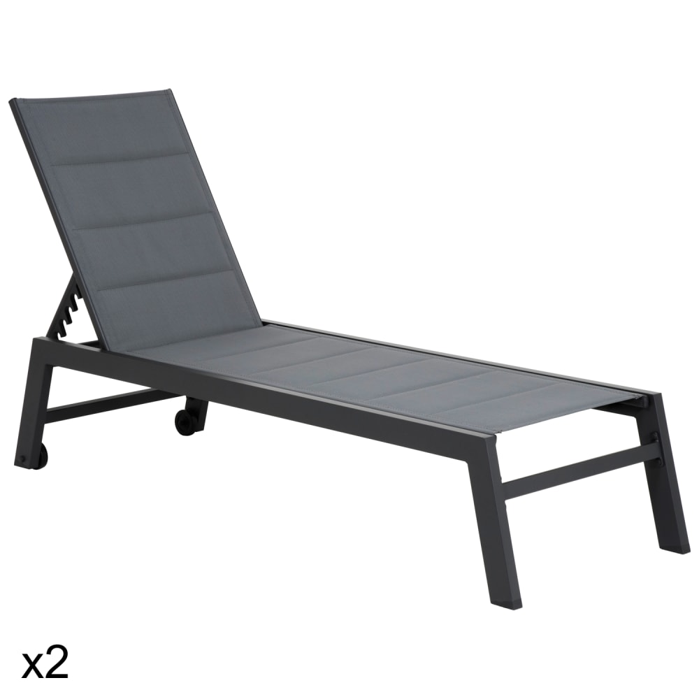 Lot de 2 transats en aluminium anthracite et textilène gris
