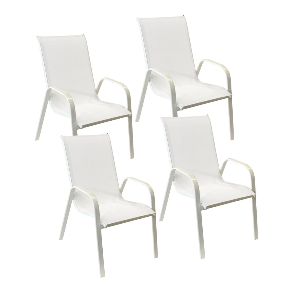 Happy Garden 4er Set Stühle aus weißem Textilene und weißem Aluminium style modern - Pvc - Polyvinlychlorid