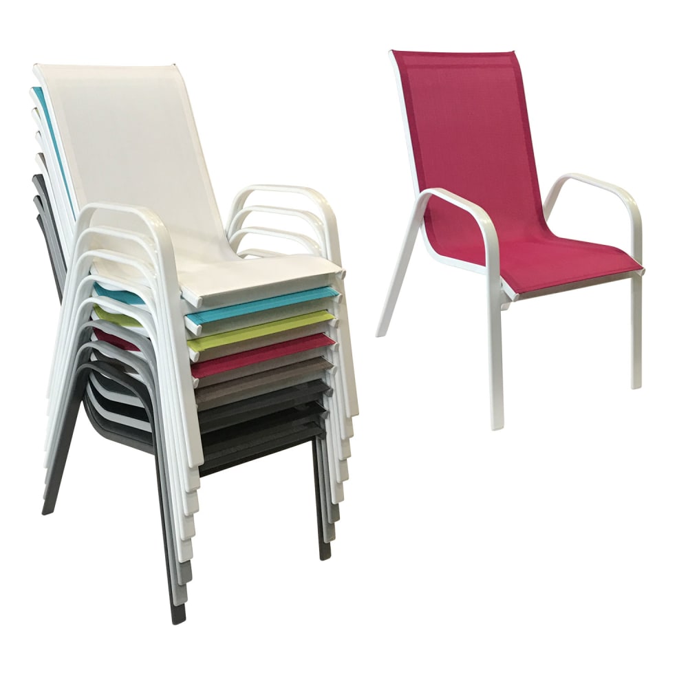 Set di 8 sedie in textilene rosa e alluminio bianco - Happy