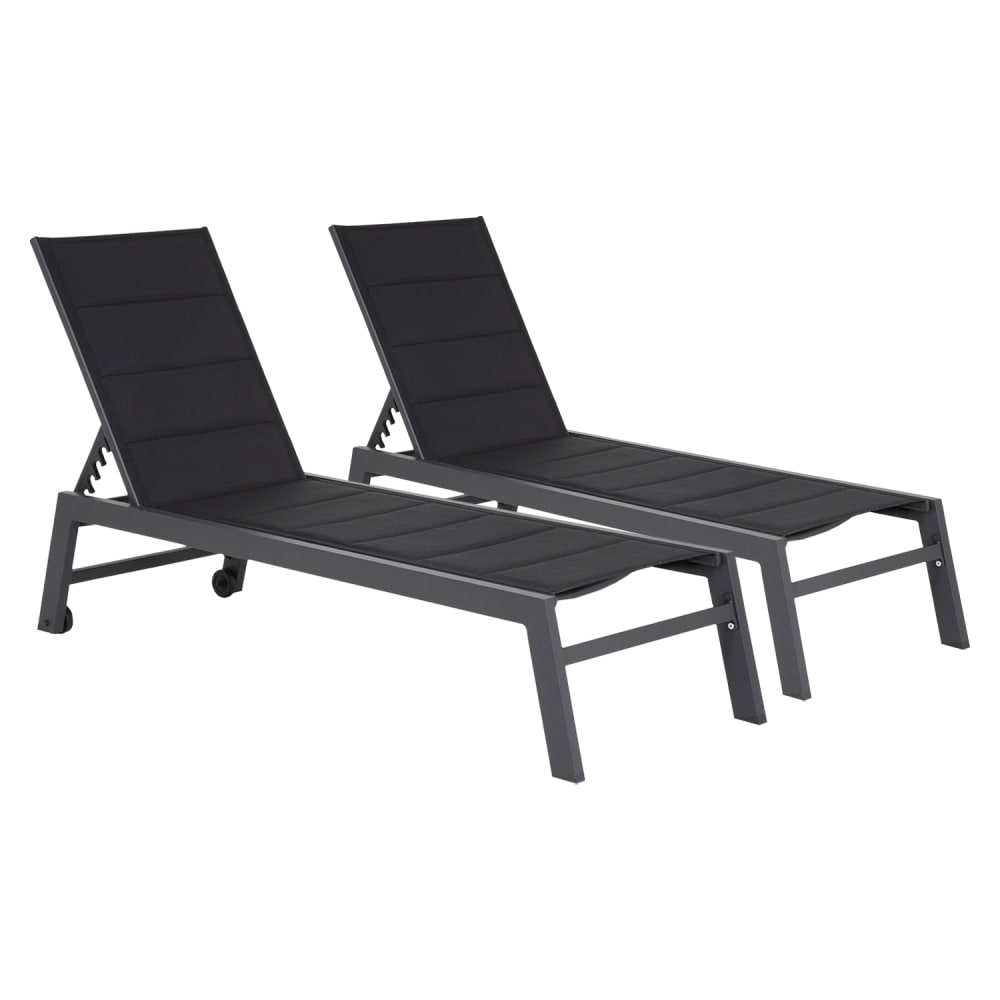 Lot de 2 transats en aluminium anthracite et textilène noir