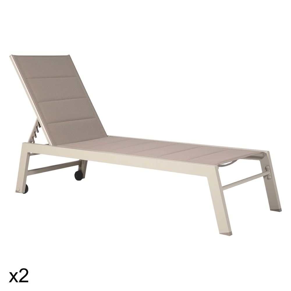 Lot de 2 transats en aluminium taupe et textilène taupe