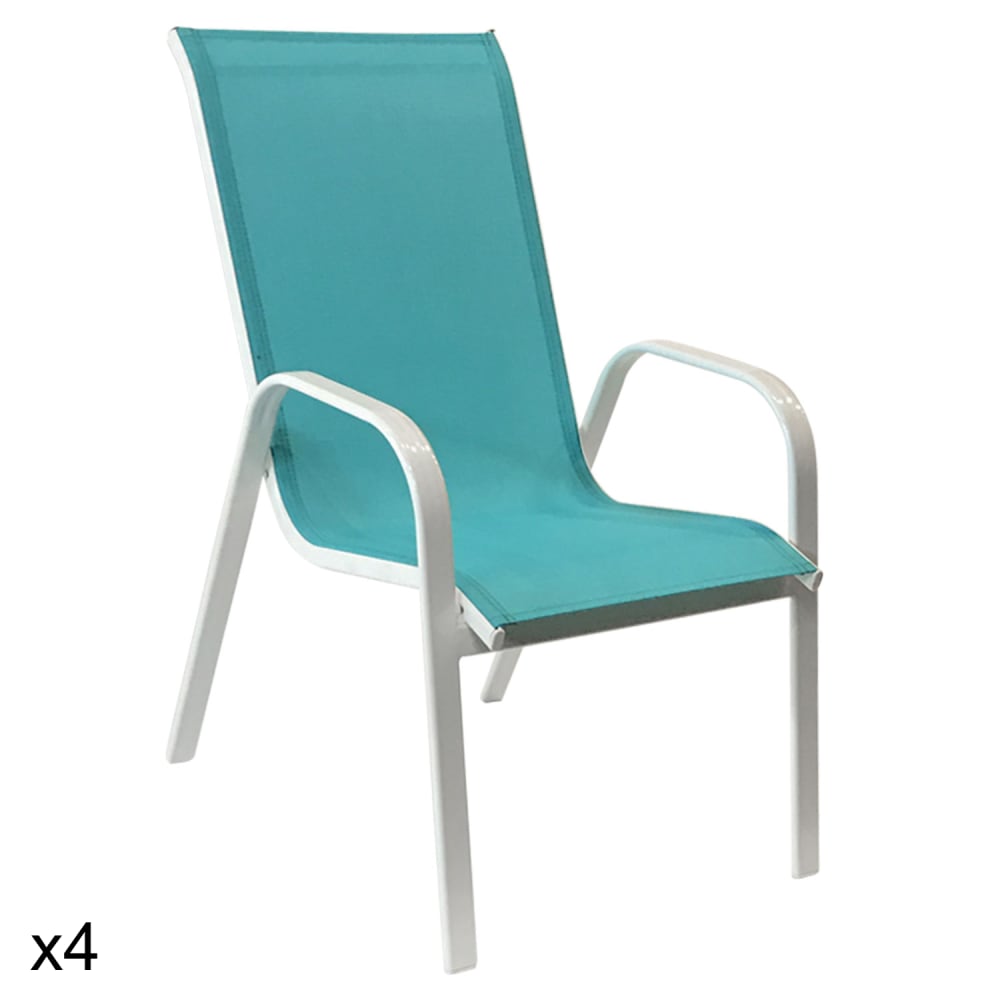 Lot de 4 chaises en textilène bleu et aluminium blanc