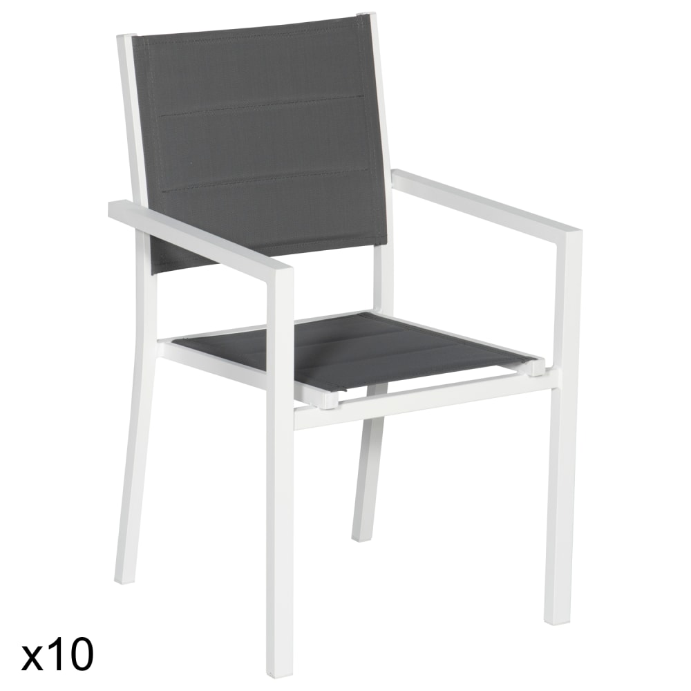 Lot de 10 chaises rembourrées grisen aluminium blanc