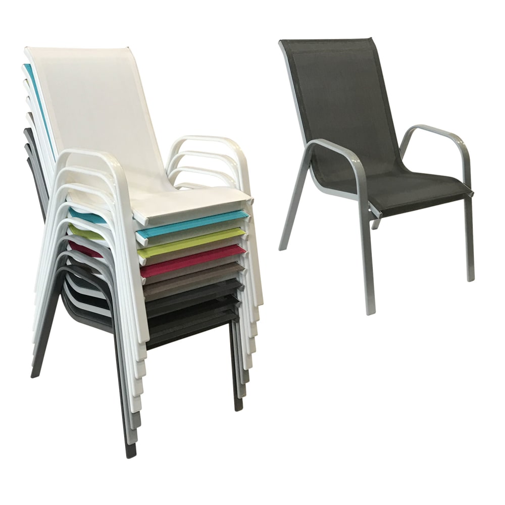 Lot de 8 chaises en textilène gris et aluminium gris