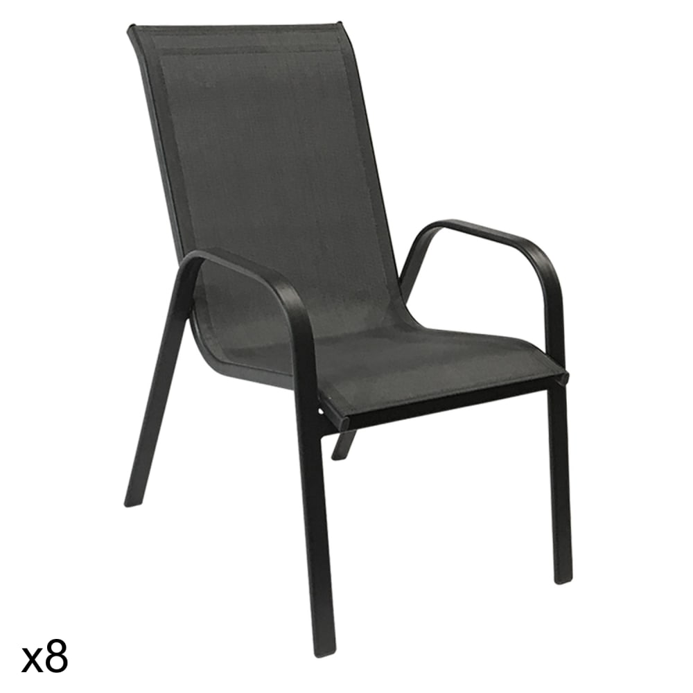 Lot de 8 chaises en textilène gris et aluminium anthracite