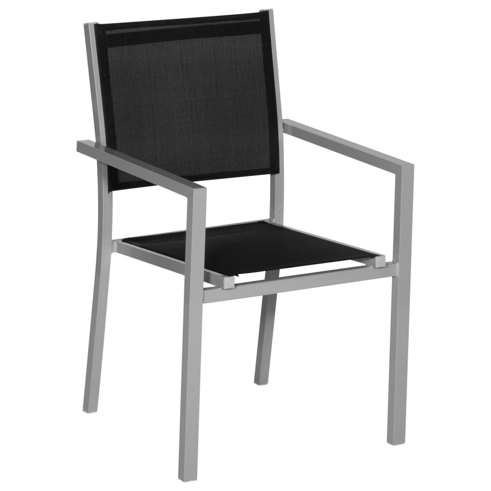 Set di 8 sedie in alluminio grigio e textilene nero - Happy