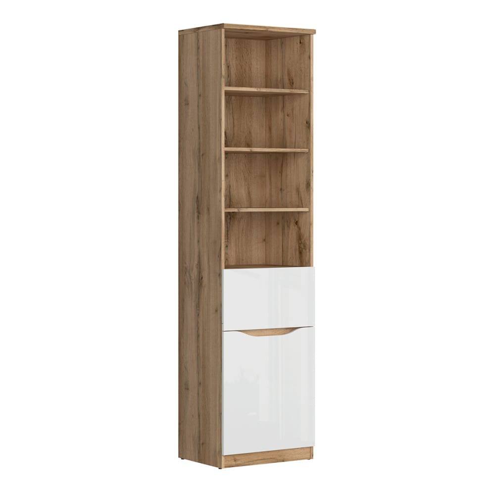 Petits meubles Bücherregal 1 Schublade 1 Tür Laminierte Spanplatten Weiß und Holz Beige Spanplatte