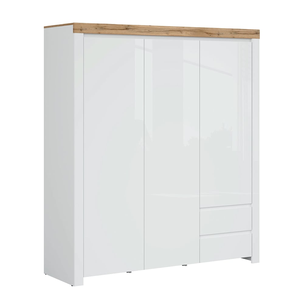 Petits meubles Armoire 3 portes 2 tiroirs panneaux agglomérés stratifiés blanc Blanc Panneau De Particules - 180x203x56cm