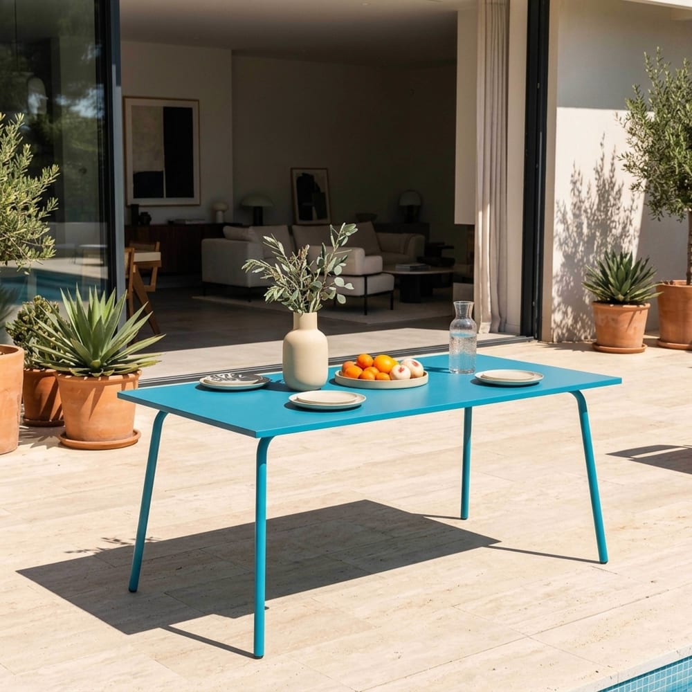 Table de jardin rectangulaire en métal 8 places 180 cm bleu - Maisons du Monde