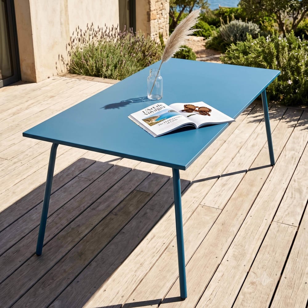 Table de jardin ractangulaire en métal 8 places 180 cm bleu pacific - Maisons du Monde