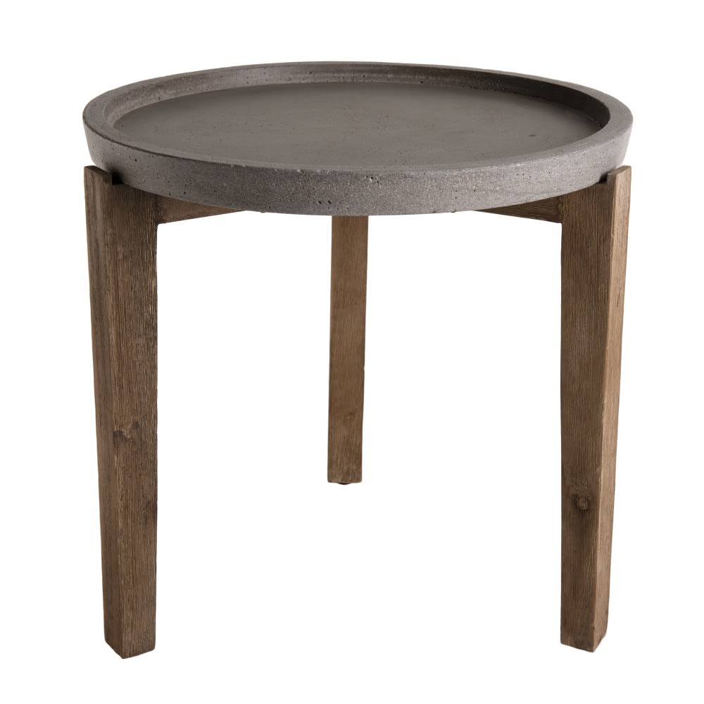 Table d'appoint de jardin ronde béton et acacia D50 cm
