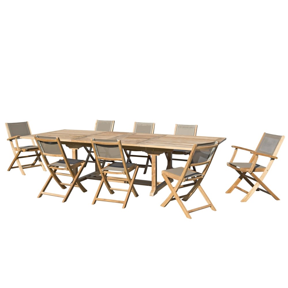Mesa y sillas de jardín de madera de teca y textileno 10/12 personas