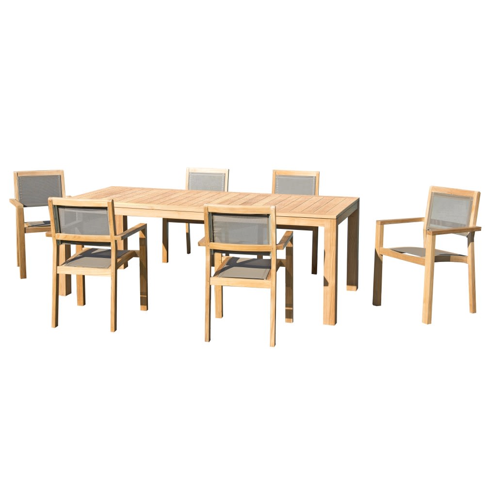 Mesa y sillas de jardín de madera de teca/textileno topo 6/8 personas - Maisons du Monde