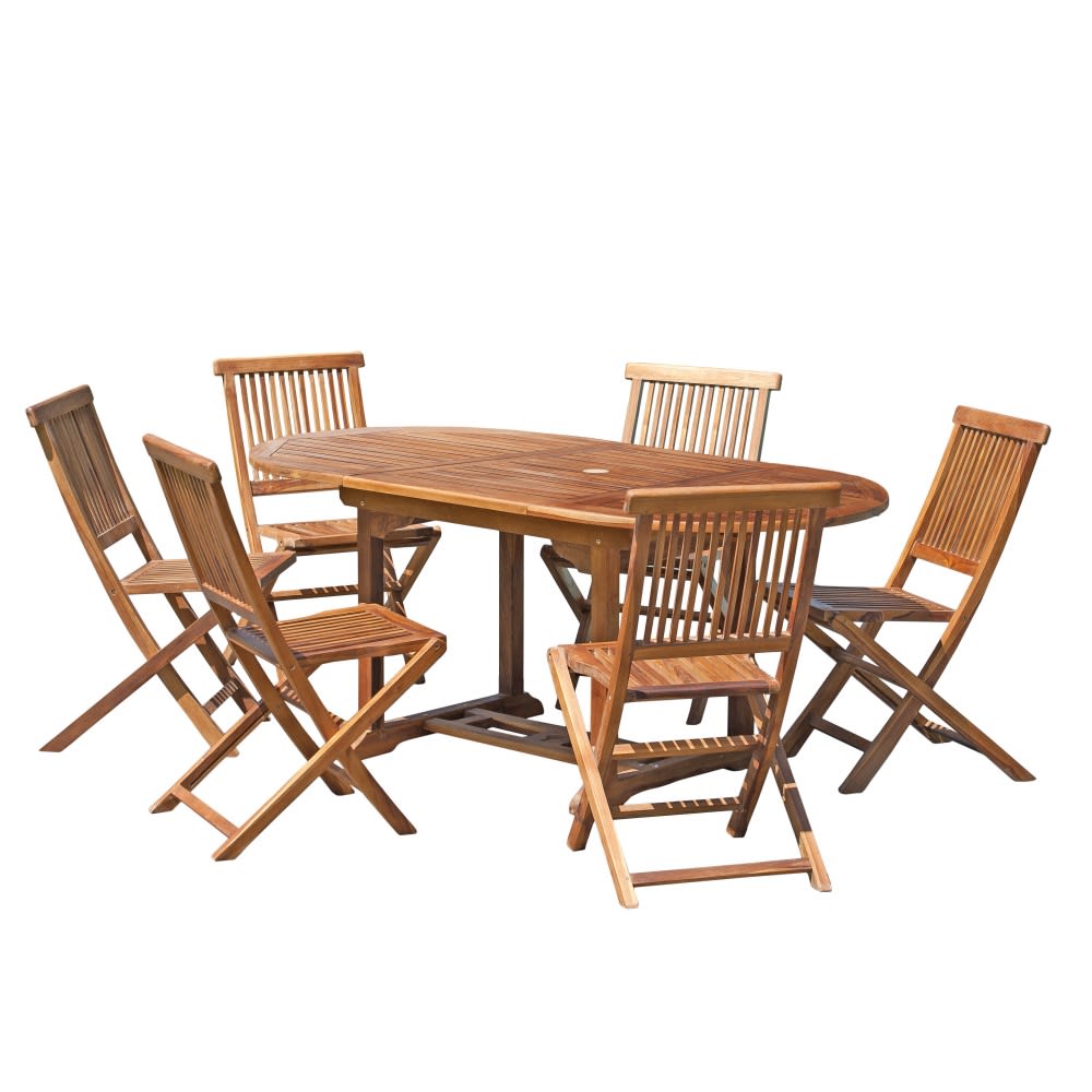 Mesa y sillas de jardín de madera de teca aceitada 4/6 personas