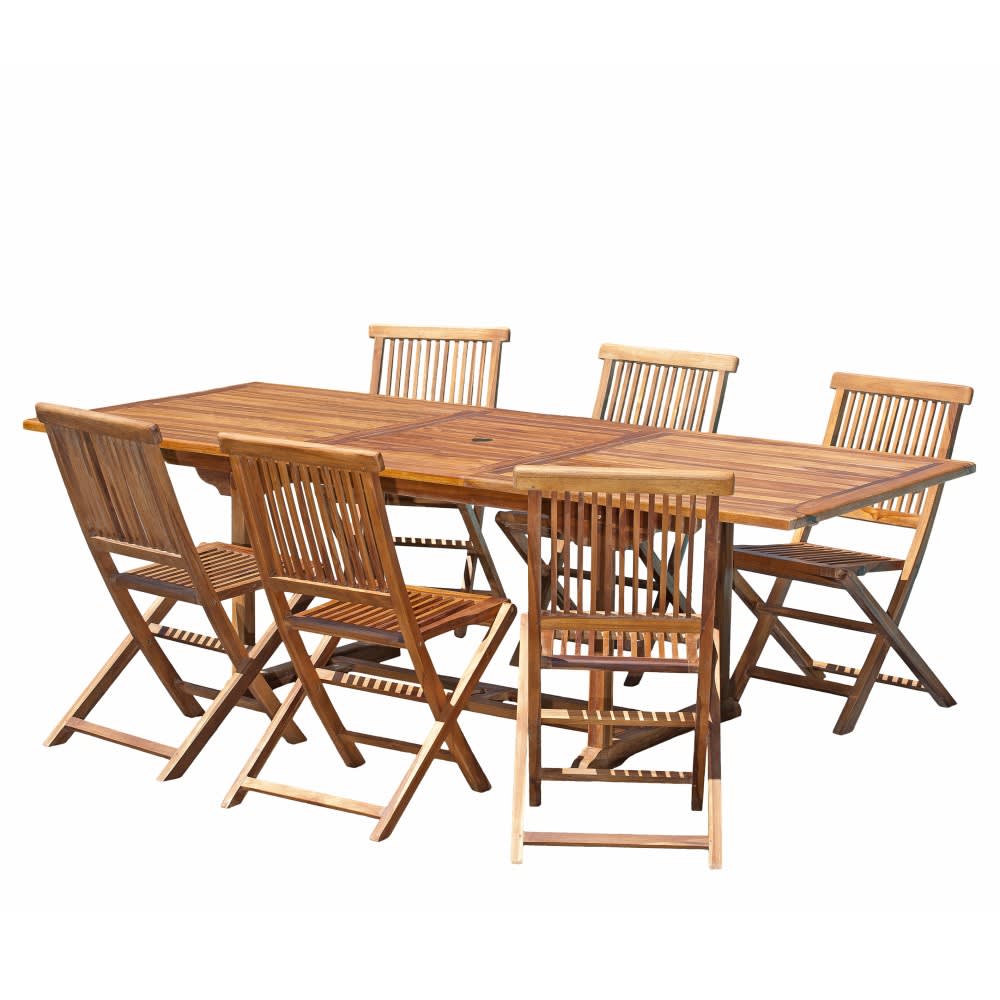 Mesa y sillas de jardín de madera de teca aceitada 4/6 personas