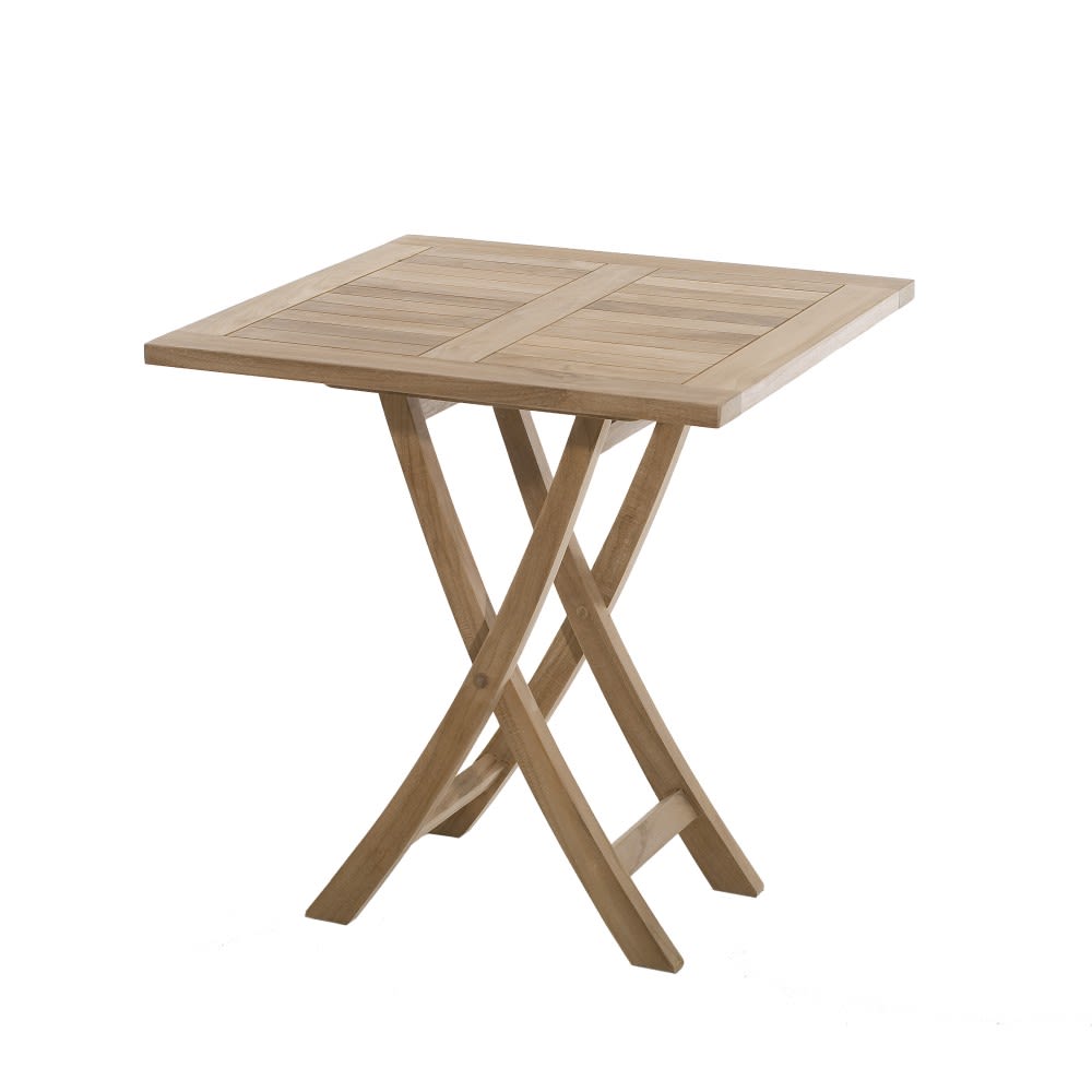 Table de jardin et chaises en teck et textilene taupe 2 personnes