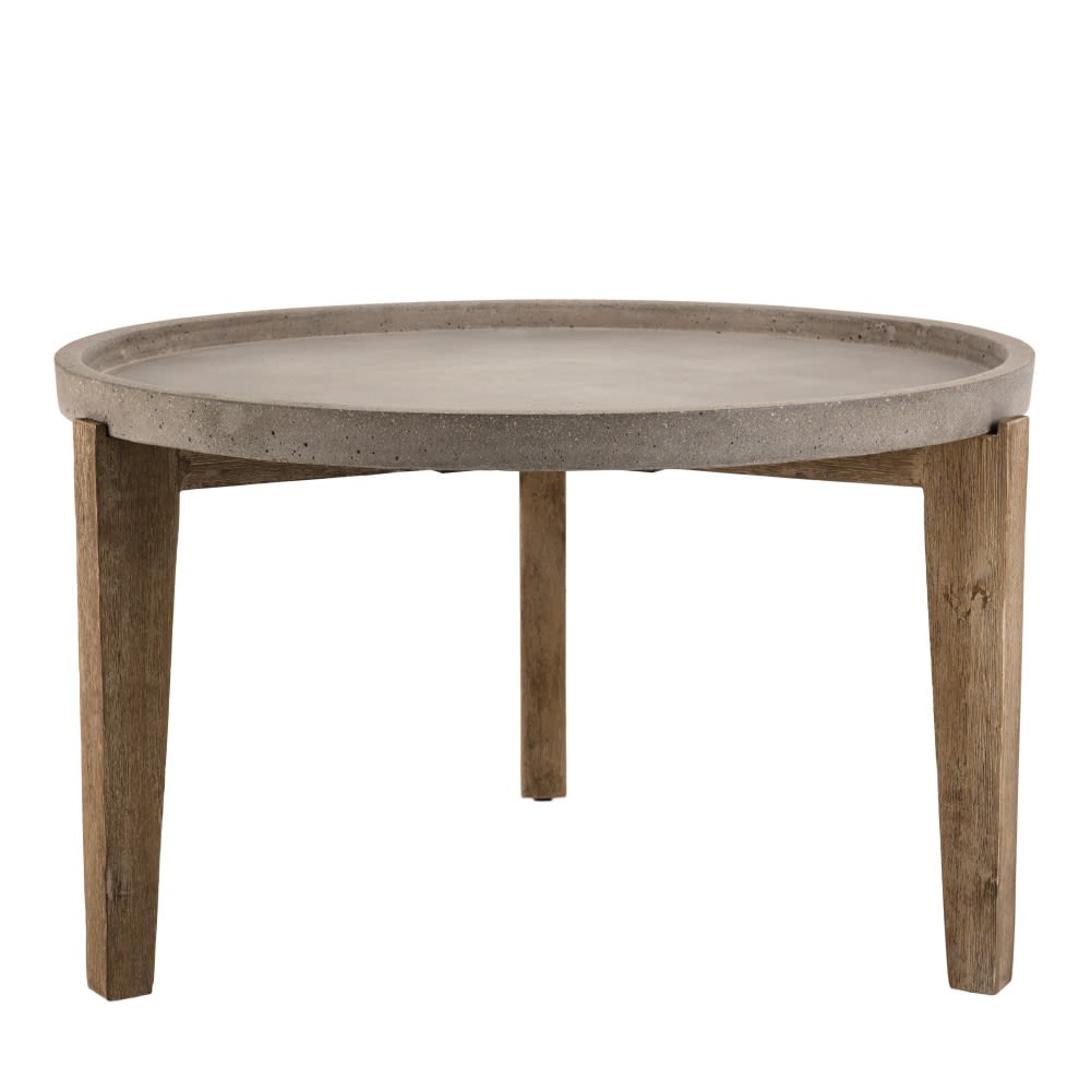 Table basse de jardin ronde béton et acacia D81 cm