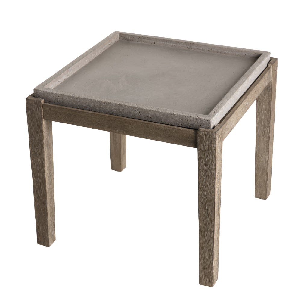 Table d'appoint de jardin carrée béton et acacia L53 cm