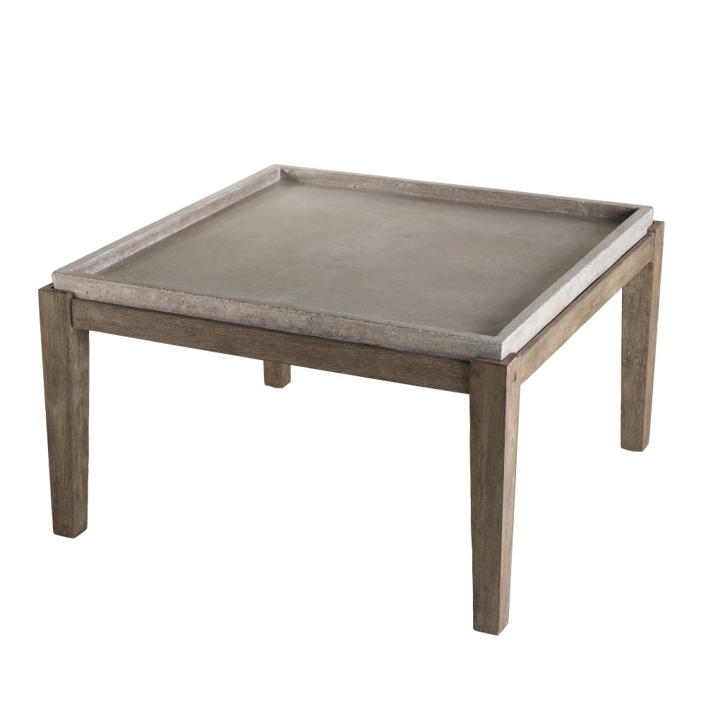 Table basse de jardin carrée béton et acacia L83 cm