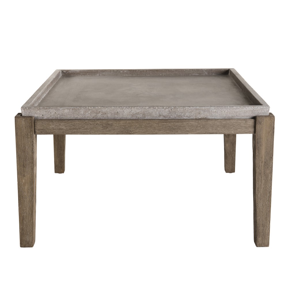Table basse de jardin carrée béton et acacia L83 cm