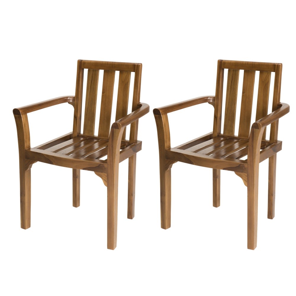 Ensemble de 2 fauteuils empilables en teck huilé