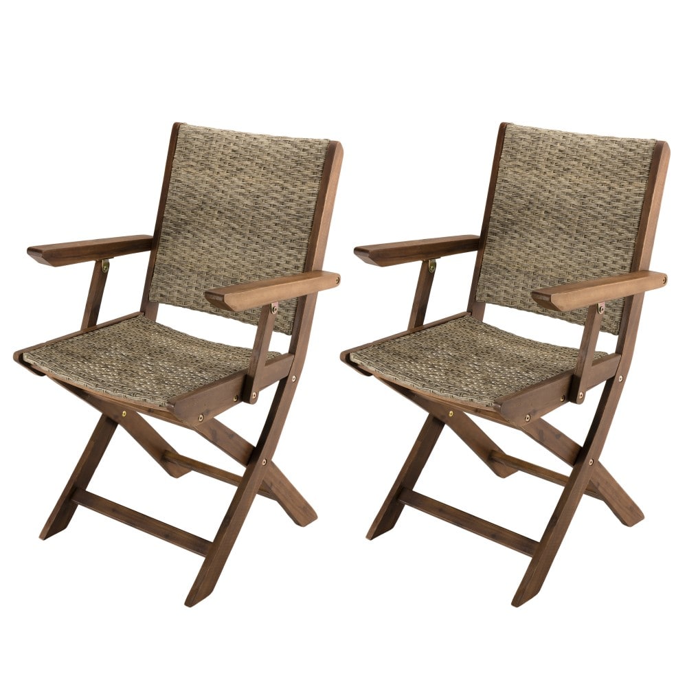 Conjunto de 2 sillones jardín de madera de acacia y ratán sintético