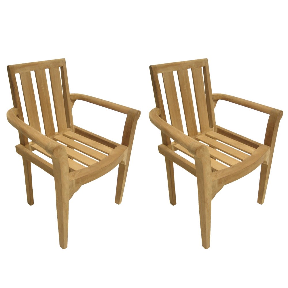 Ensemble de 2 fauteuils de jardin empilables en teck