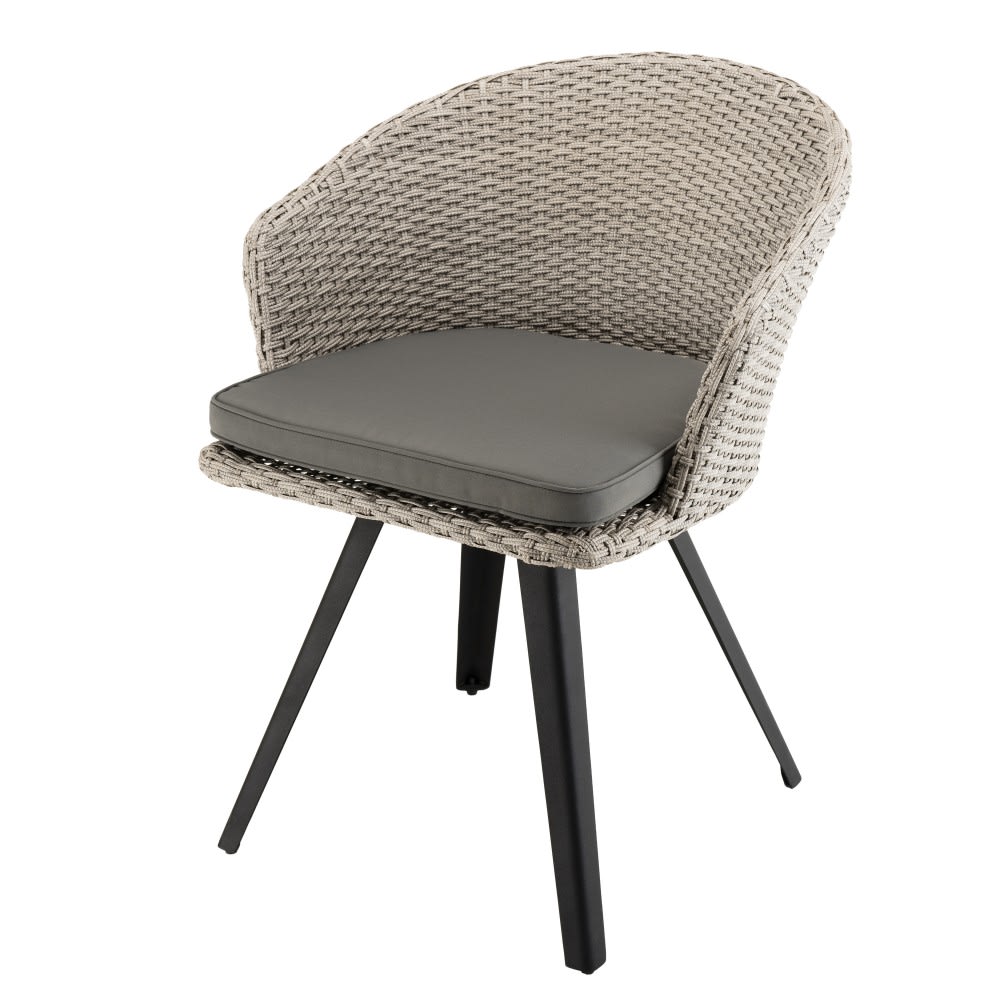 Chaise de jardin grise en rotin synthétique et pieds métal