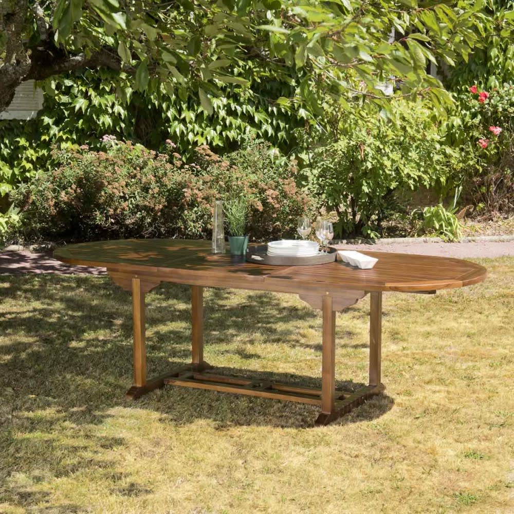MACABANE Ausziehbarer Gartentisch aus geöltem Teakholz 8/10 Personen L240 Braun