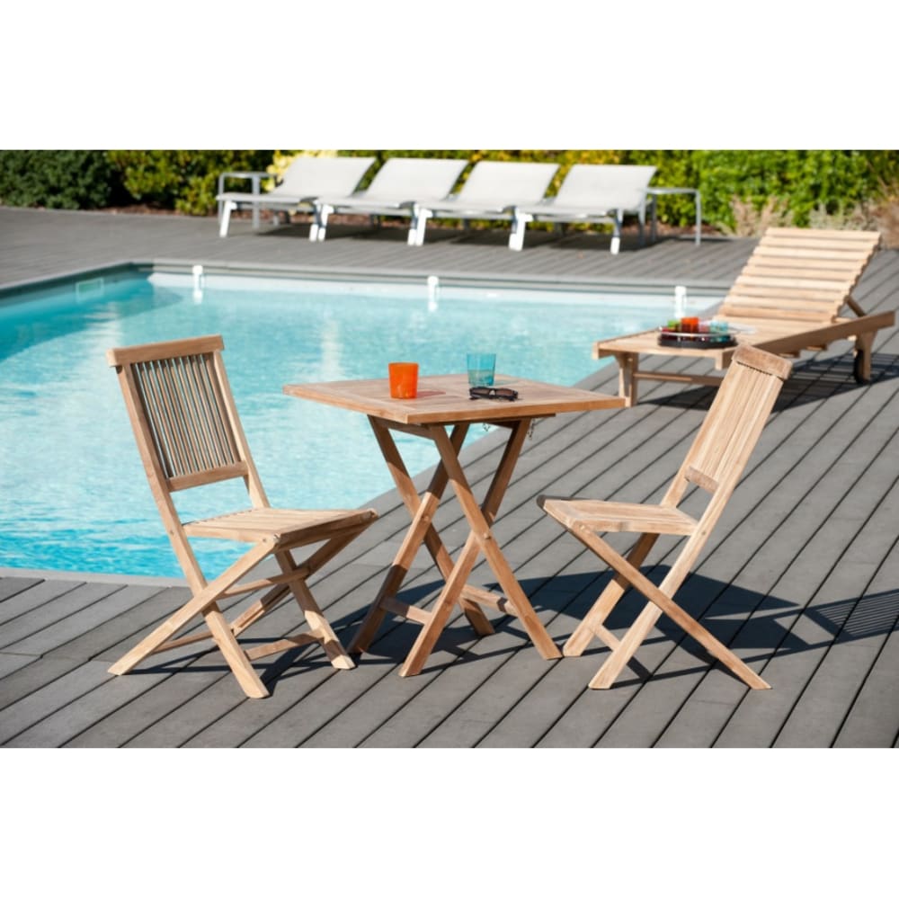 Table de jardin pliante 2 personnes 70x70 cm en bois teck