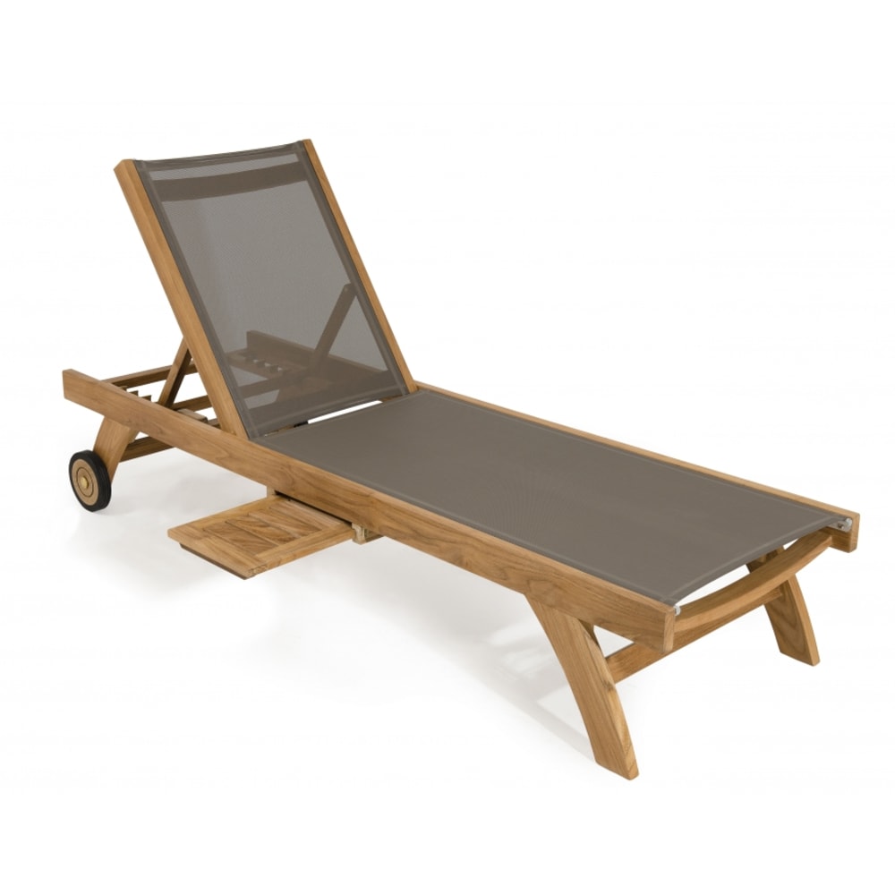 Bain de soleil textilène couleur taupe en teck