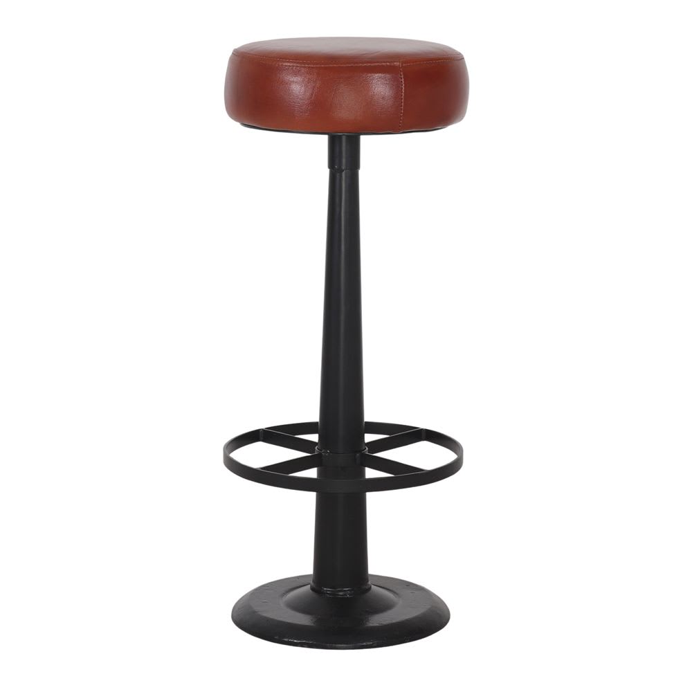 Taburete alto de metal y piel alexis - marrón - 82x35x35