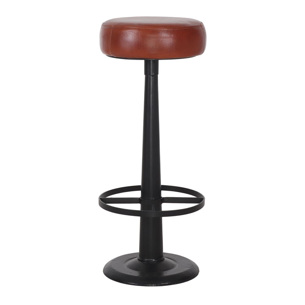 Taburete alto de metal y piel alexis - marrón - 82x35x35 - Maisons du Monde