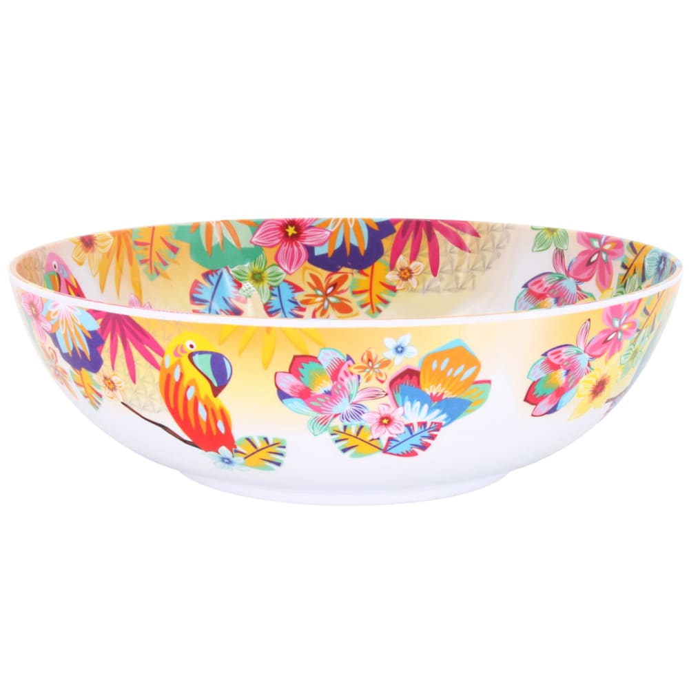 Grand saladier mélamine motif perroquet sur dégradé orange 31 cm