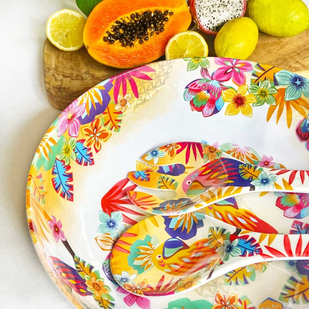 Grand saladier mélamine motif perroquet sur dégradé orange 31 cm - Maisons du Monde
