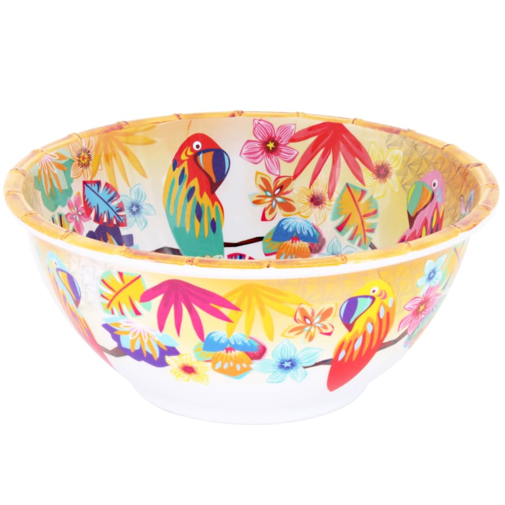Grand saladier avec motif perroquet sur dégradé orange 25 cm