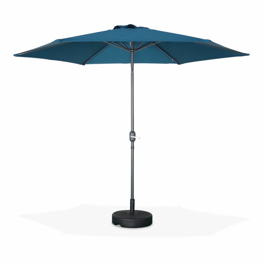 Parasol droit rond ⌀300cm bleu canard, mât central aluminium