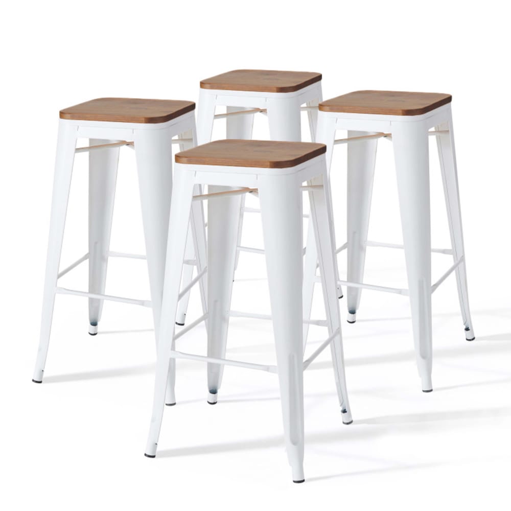 Lot de 4 tabourets de bar en acier blanc