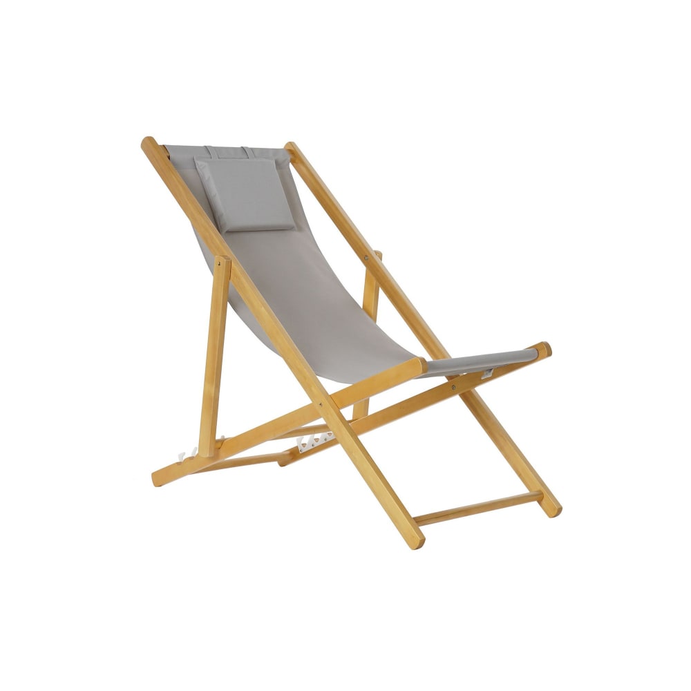 Wadiga Chaise longue pliante chilienne en bois et tissu gris 57,5x113x77cm
