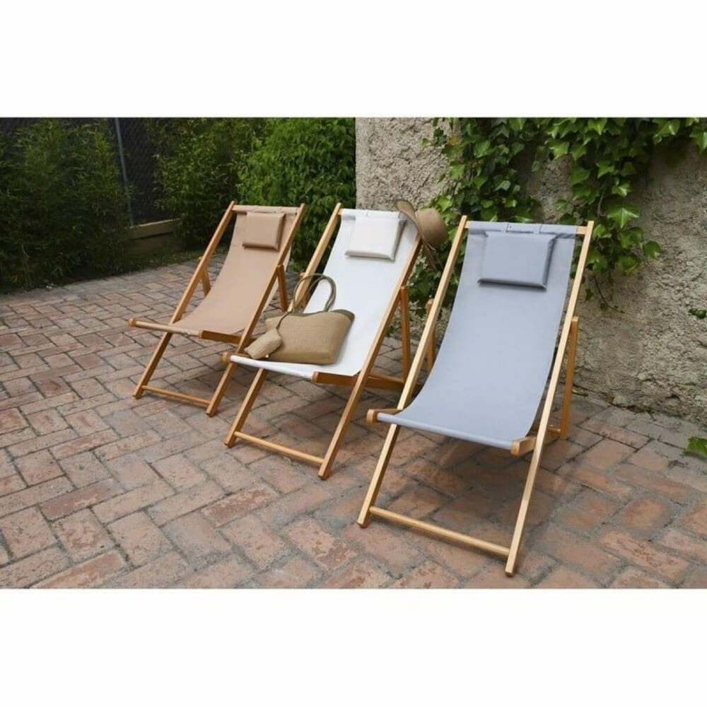 Chaise longue pliante chilienne en bois et tissu gris 57,5x113x77cm - Maisons du Monde