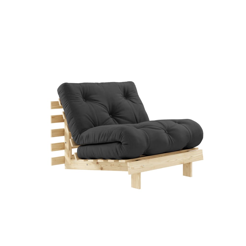 Canapé convertible en pin massif avec futon anthracite 90x200