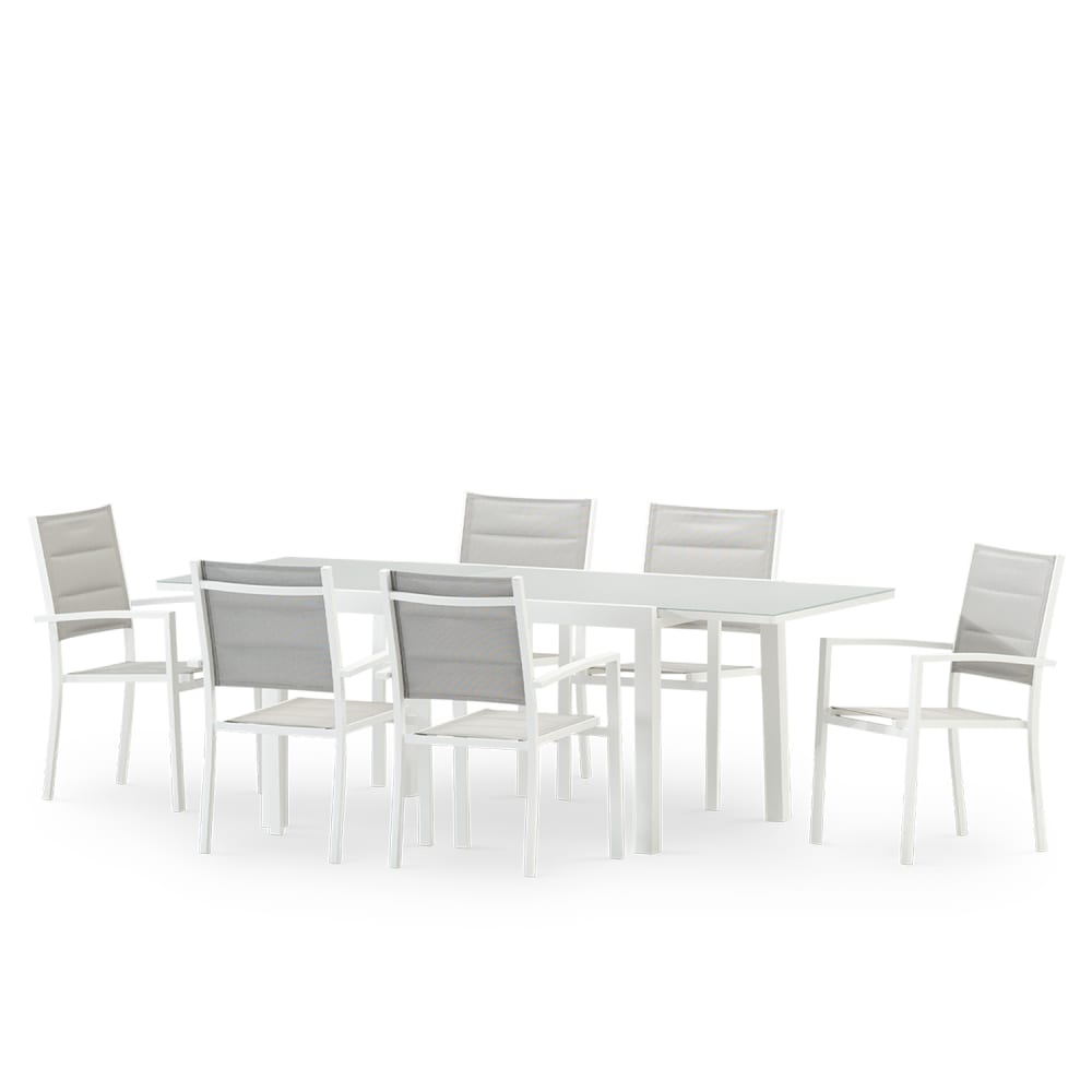 Table de jardin en aluminium blanc 6 personnes
