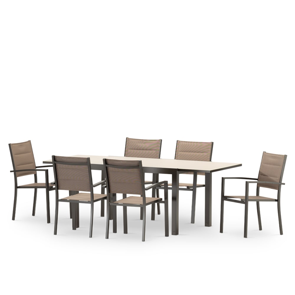 Table de jardin en aluminium marron 6 personnes